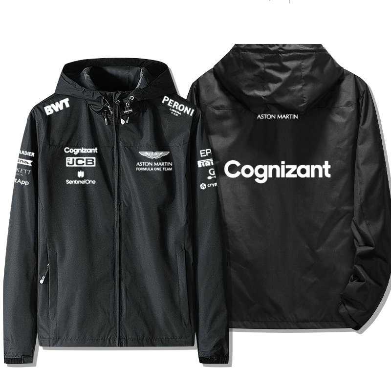 Veste Aston Martin Cognizant F1 JCB Capuche Homme Coupe-vent Imperméable